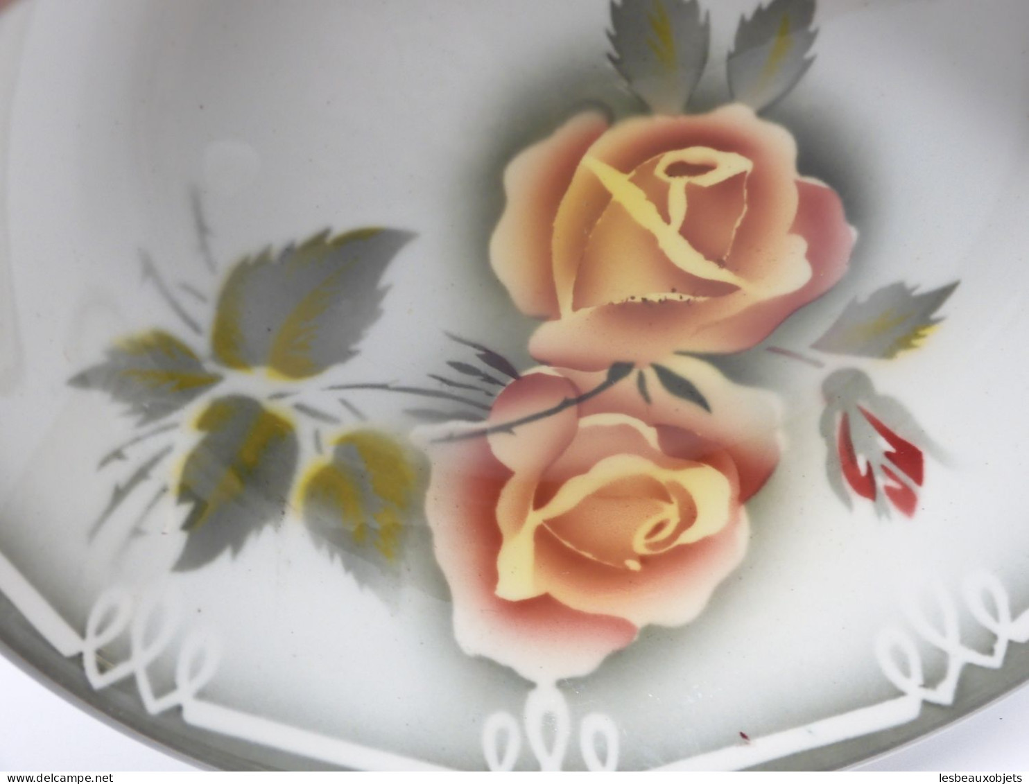 -5 ASSIETTES CREUSES CERAMIQUE DIGOIN Modèle ADELE Roses Jaune Orangé    E - Digoin (FRA)