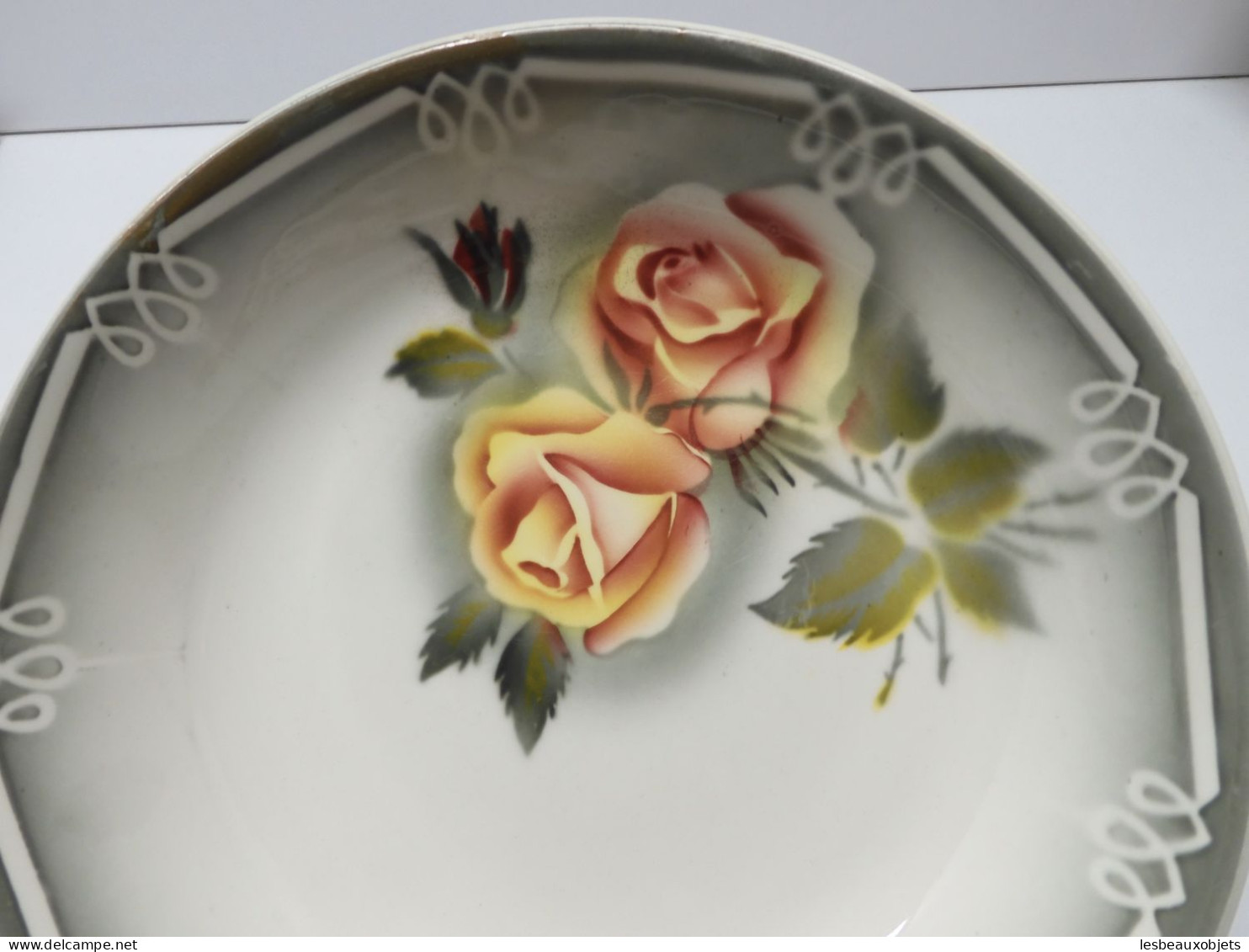 -5 ASSIETTES CREUSES CERAMIQUE DIGOIN modèle ADELE Roses jaune orangé    E