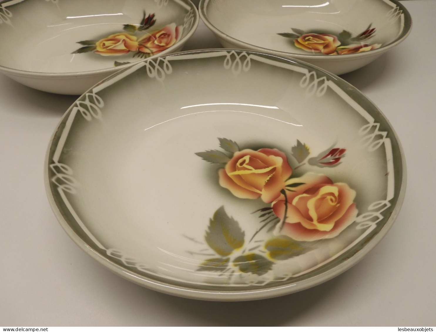 -5 ASSIETTES CREUSES CERAMIQUE DIGOIN modèle ADELE Roses jaune orangé    E