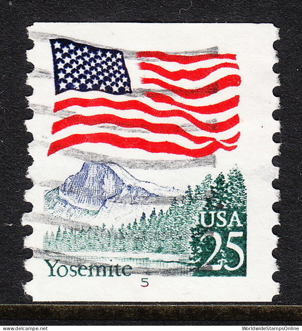 USA — SCOTT 2280a — YOSEMITE (MOTTLED TAGGING) #5 PNC — USED — RED INK IN NUMBER - Coils (Plate Numbers)