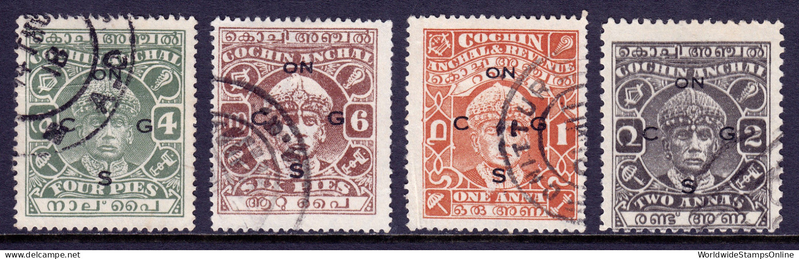 INDIA (COCHIN) — SG O54//O56b  — 1942-43 UNISSUED OVPT TYPE O10 — USED — SCV £32 - Cochin