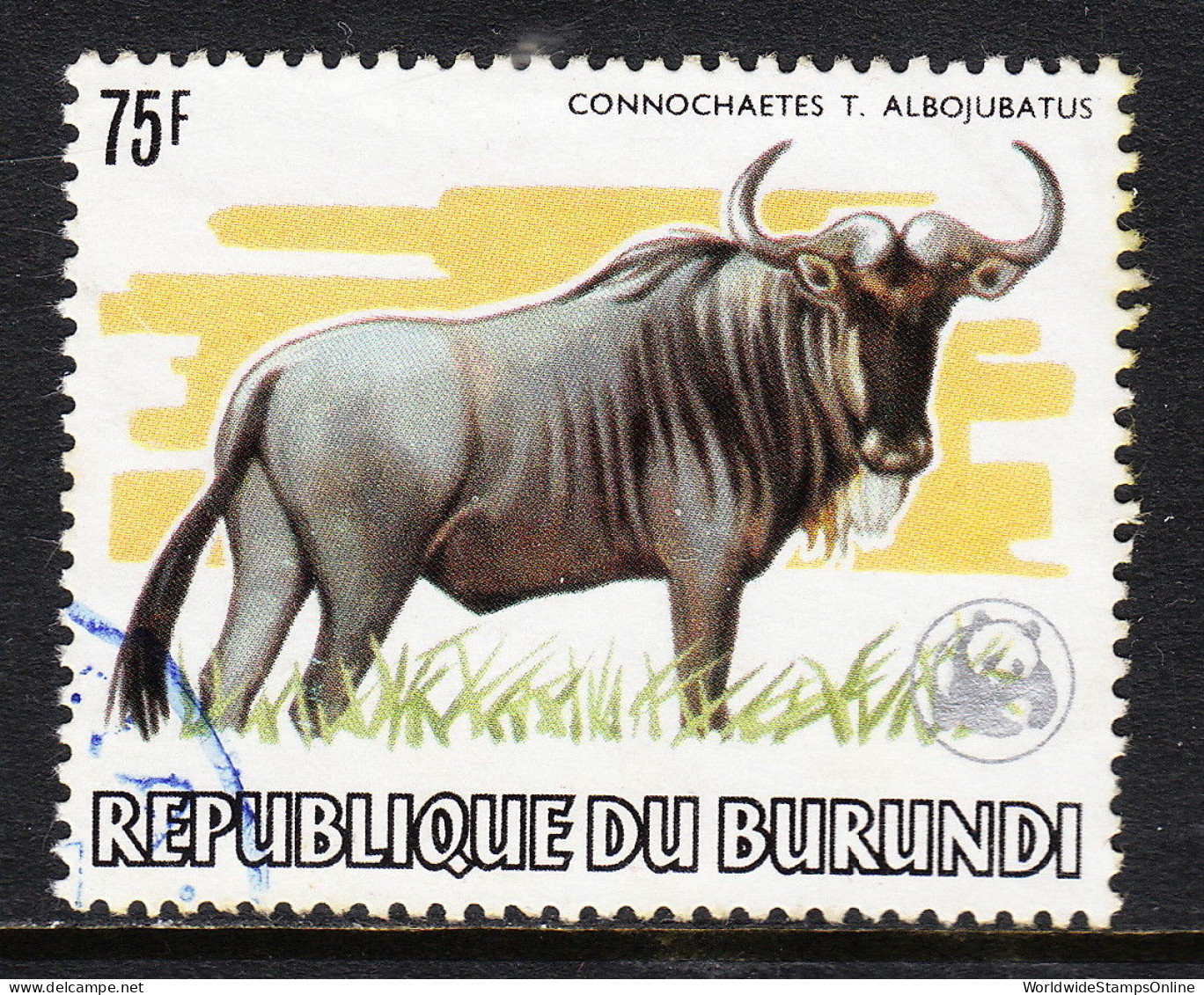 BURUNDI — SCOTT 600a — 1983 WWF WILDLIFE — 75F WILDEBEEST — USED — SCV $90.00 - Gebraucht