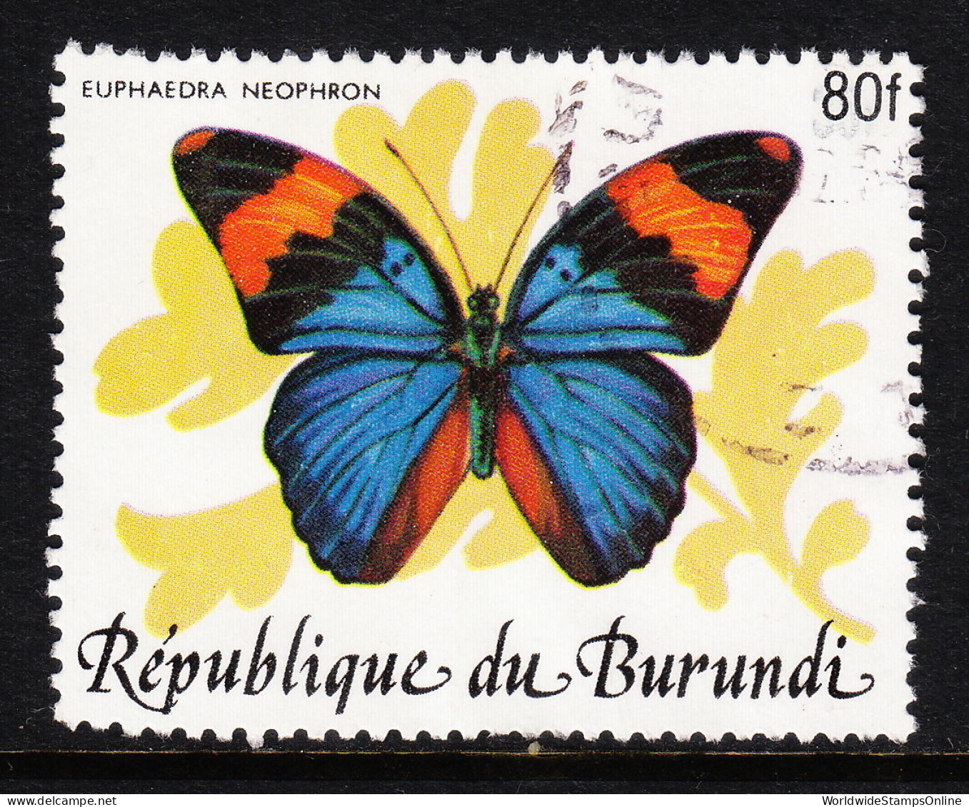 BURUNDI — SCOTT 654D — 1989 SURCHARGED BUTTERFLY — USED — RARE - Used Stamps