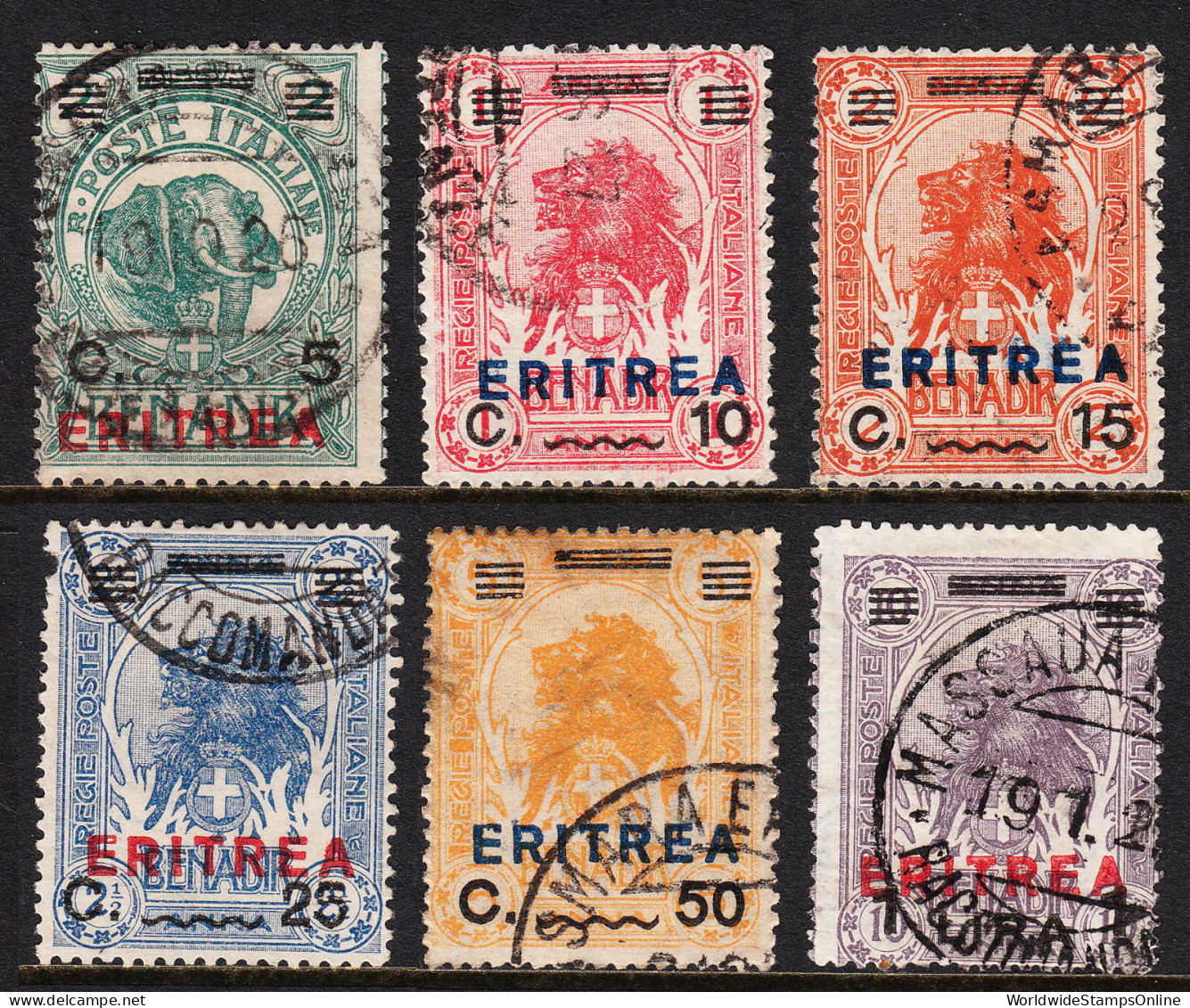 ERITREA — SCOTT 82//87 — 1924 ANIMALS, BLUE/RED OVERPRINTS — USED — SCV $108.00 - Eritrée