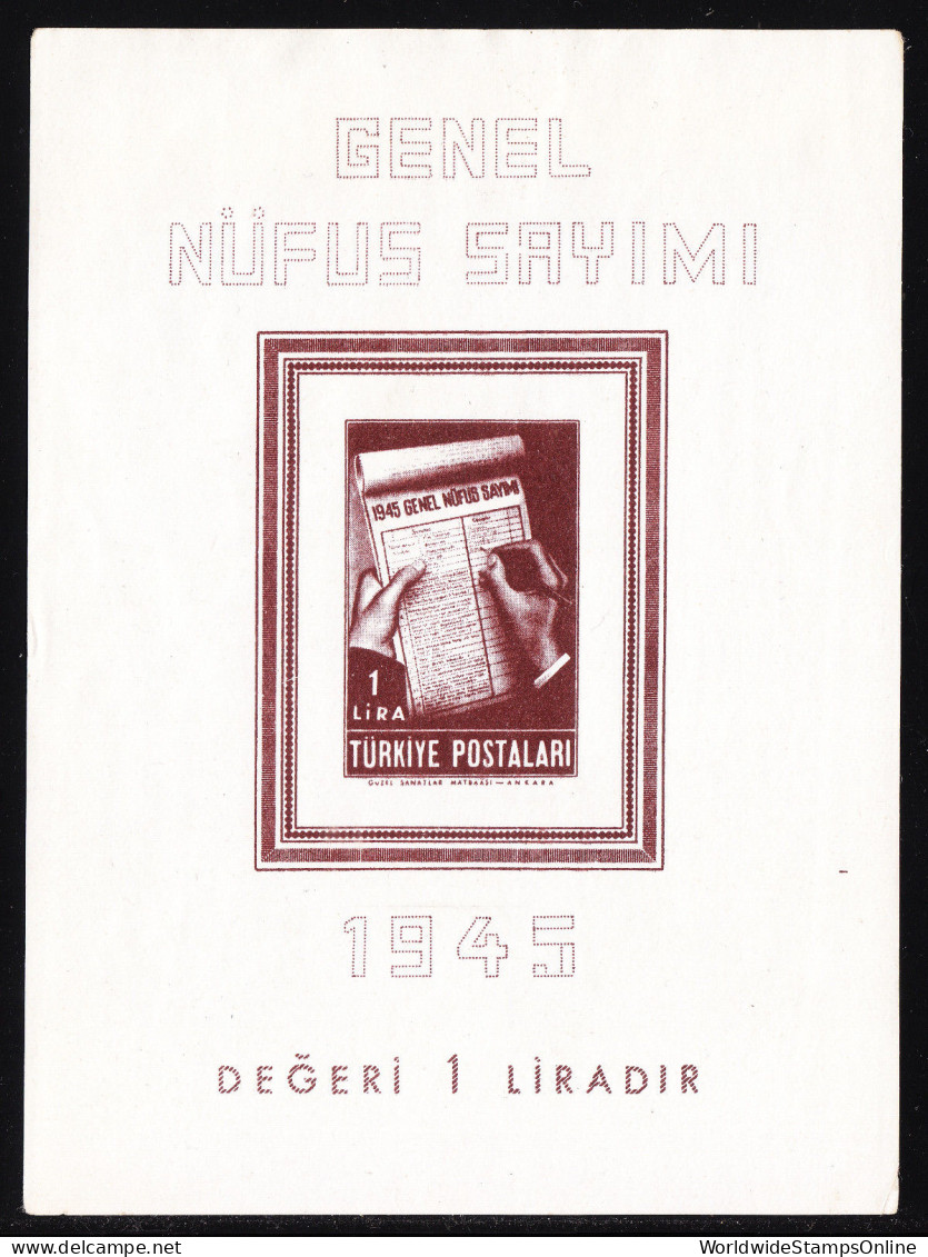 TURKEY — SCOTT 933 — 1945 CENSUS DATA S/S — MH — SCV $75.00 - Unused Stamps
