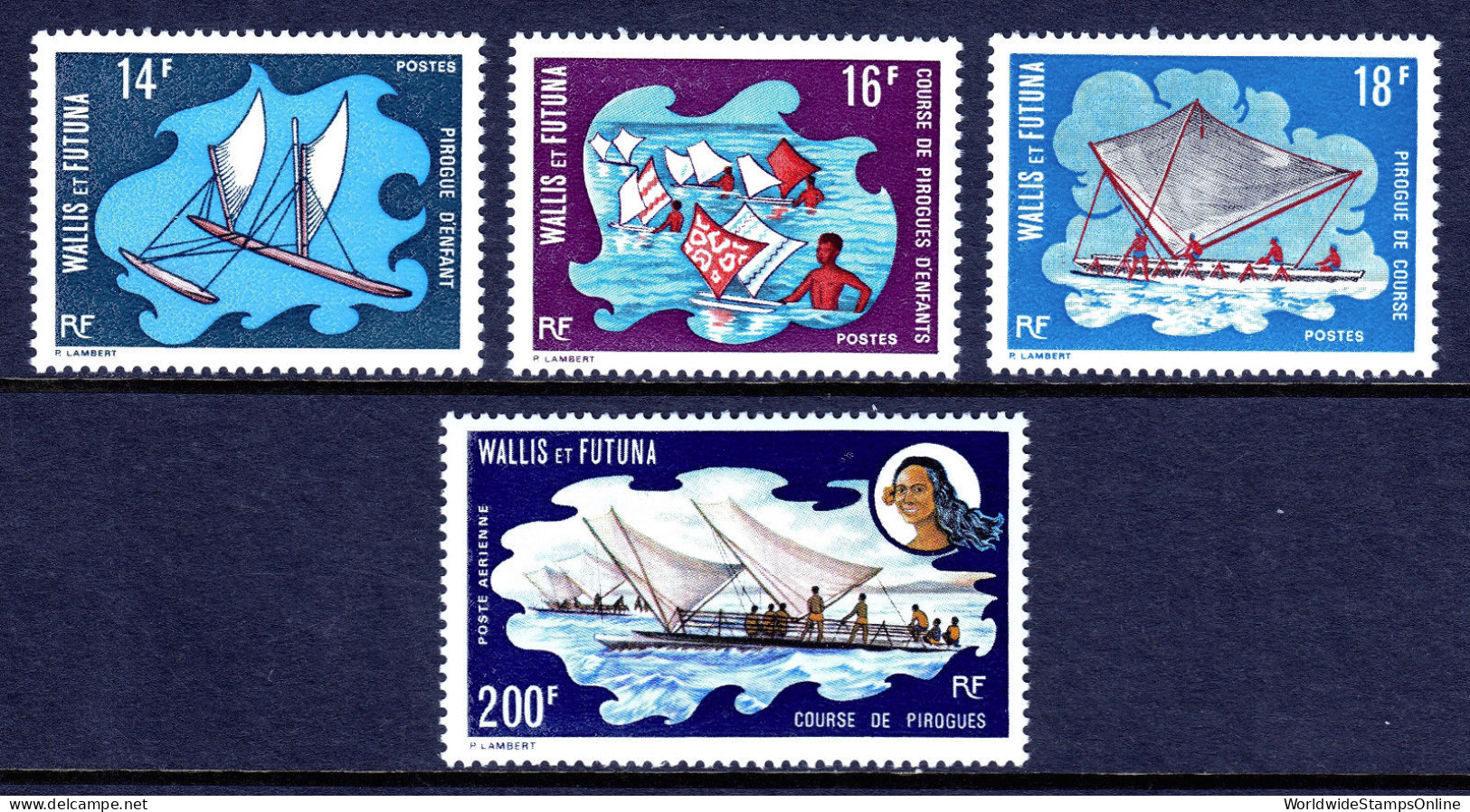 WALLIS AND FUTUNA — SCOTT 179-181,C41— 1972 SAILING CANOES SET — MLH —SCV $80.00 - Unused Stamps