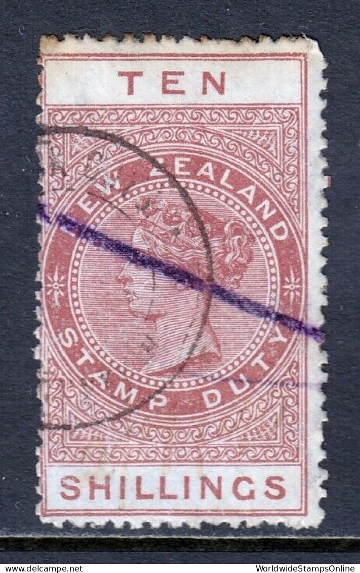 NEW ZEALAND — SCOTT AR12 (SG F54) —10/- POSTAL FISCAL — P12½ — USED — SCV $75.00 - Fiscaux-postaux