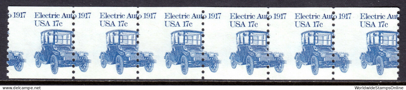 USA — SCOTT 1906 — 17¢ ELECTRIC AUTO — MISPERFED STRIP OF 6 - Variedades, Errores & Curiosidades