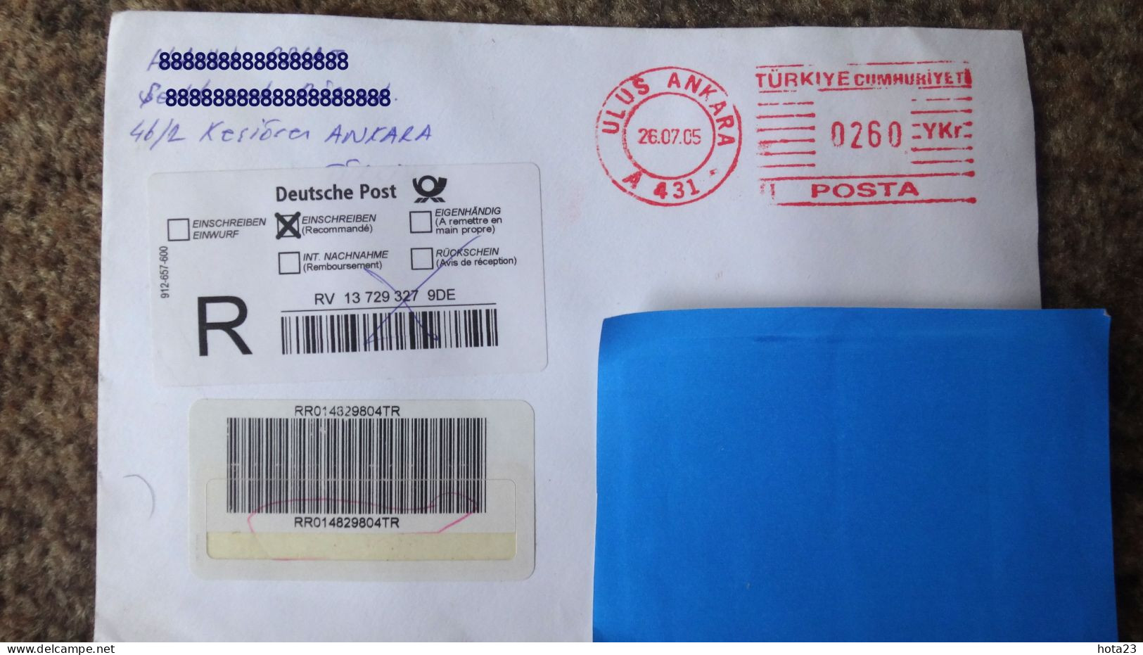 Ankara Turkey To Latvia  Registered Mail / Letter  2005 Year - Briefe U. Dokumente