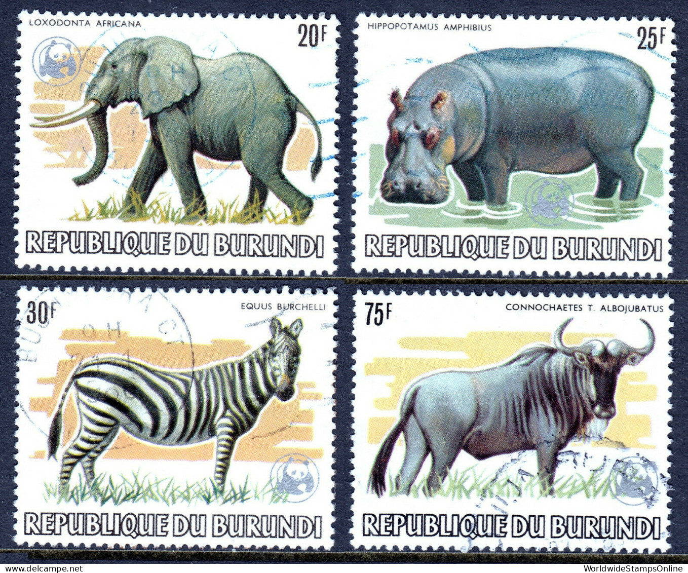 BURUNDI — SCOTT 593a//600a — 1983 WWF WILDLIFE OVPT ISSUE — USED — SCV $180 - Usati