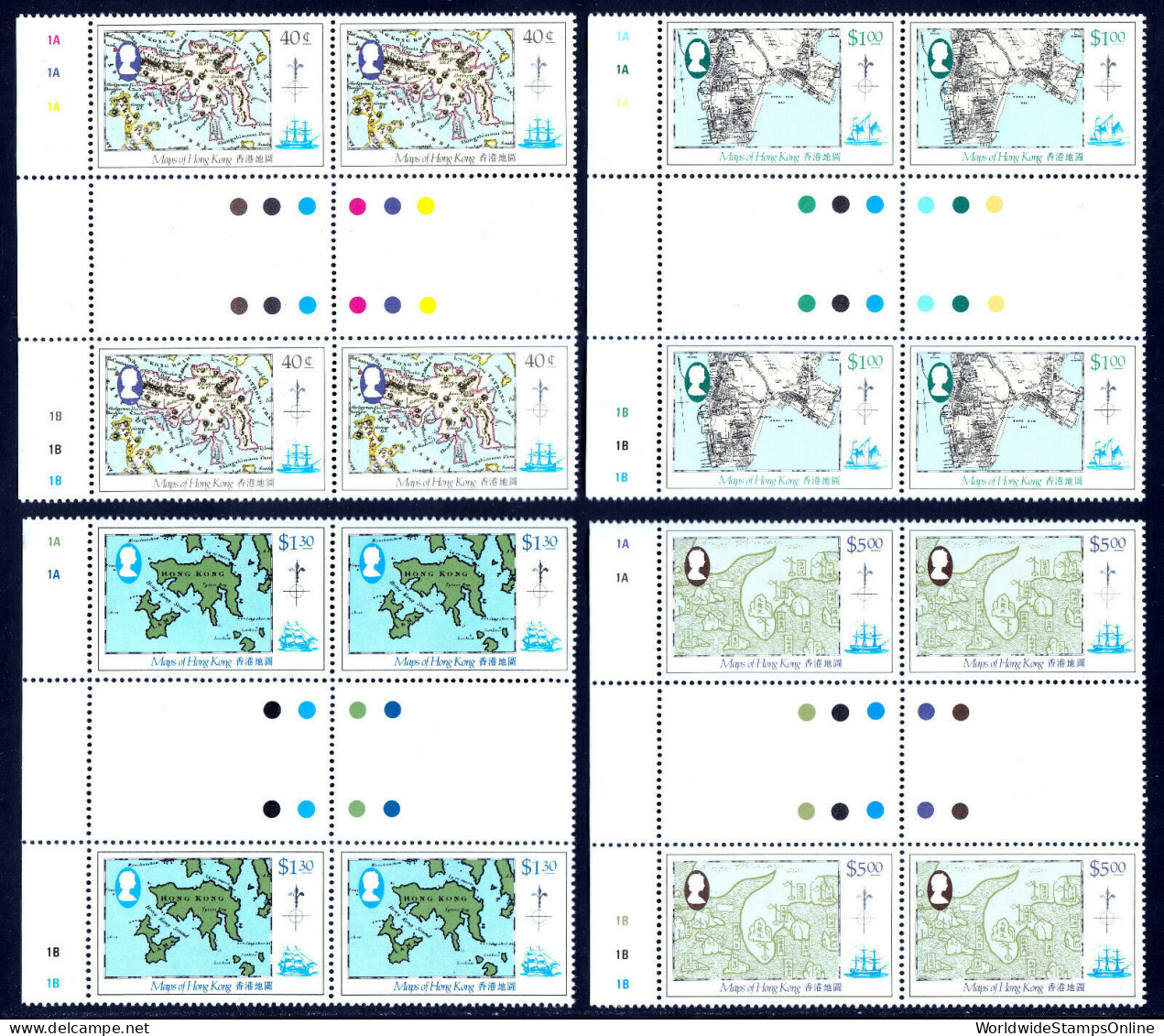 HONG KONG — SCOTT 427-430 — 1984 MAPS SET — MNH GUTTER BLOCKS — SCV $70 - Unused Stamps