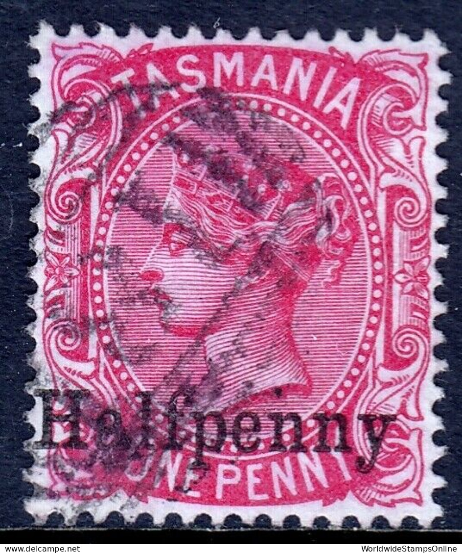 TASMANIA — SCOTT 65 (SG 167) — 1889 ½d SURCHARGE P14 — USED — SCV $27 - Used Stamps