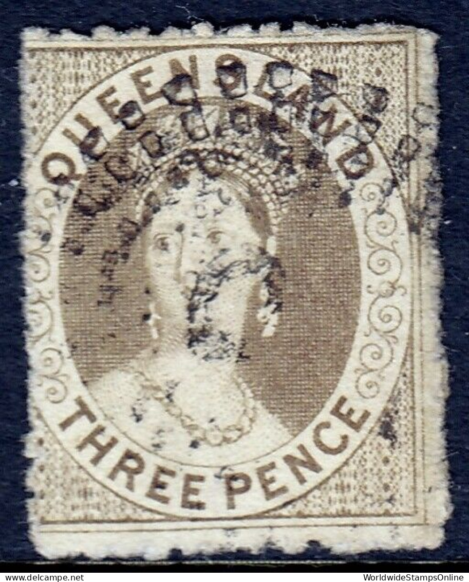 QUEENSLAND — SCOTT 15 (SG 25) — 1862 3d QV BROWN UNWMK. — USED — SCV $62 - Gebruikt