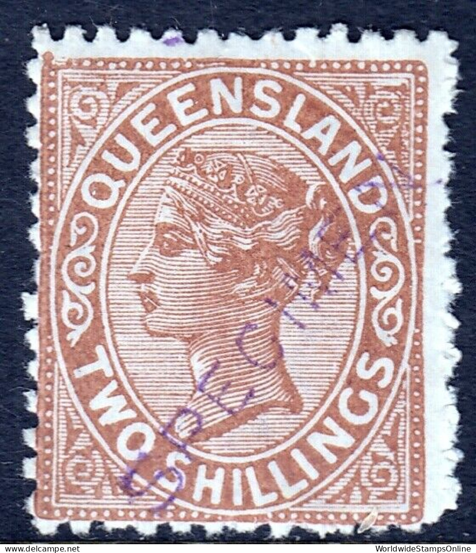 QUEENSLAND — SCOTT 86 (SG 182s) — 1889 2/- QV W/SPECIMEN OVPT. — MH — SCV $130 - Neufs