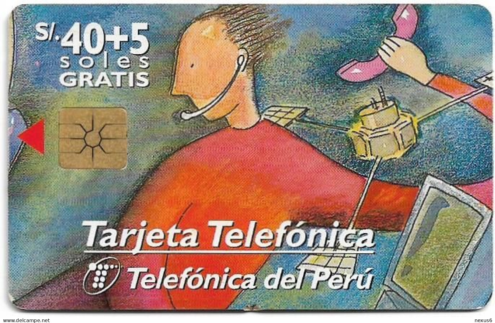 Peru - Telefónica - Drawings, Telecomunicaciones, Gem1B Not Symmetr. White/Gold, 02.1998, 40+5Sol, 50.000ex, Used - Peru