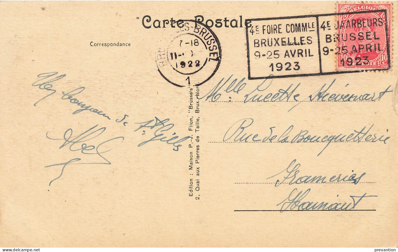 SAINT-GILLES - BRUXELLES - Hôpital Civil - Carte Circulé En 1923 Vers Frameries - St-Gilles - St-Gillis