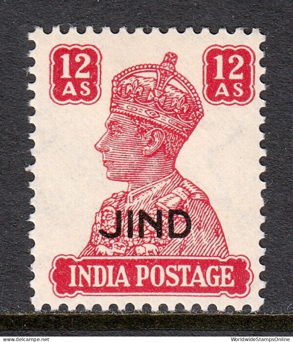 INDIA (JIND) — SCOTT 177  — 1942 12a KGVI OVERPRINT — MLH — SCV $17 - Jhind