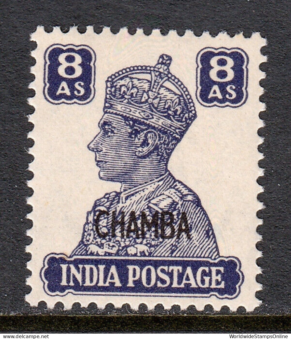 INDIA (CHAMBA) — SCOTT 99  — 1943 8a KGVI OVERPRINT — MH — SCV $22 - Chamba