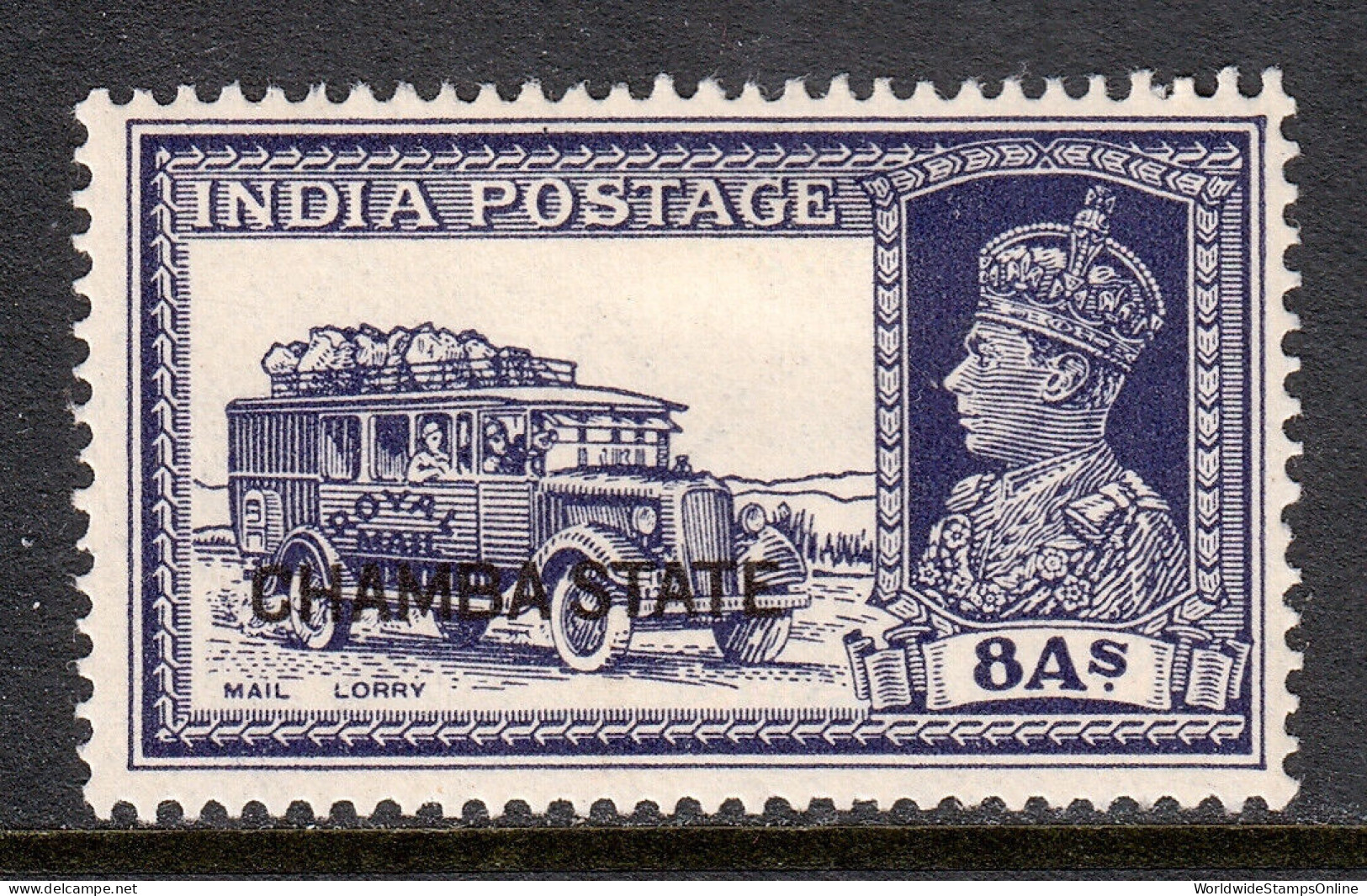 INDIA (CHAMBA) — SCOTT 80  — 1938 8a KGVI LORRY OVERPRINT — MH — SCV $30 - Chamba