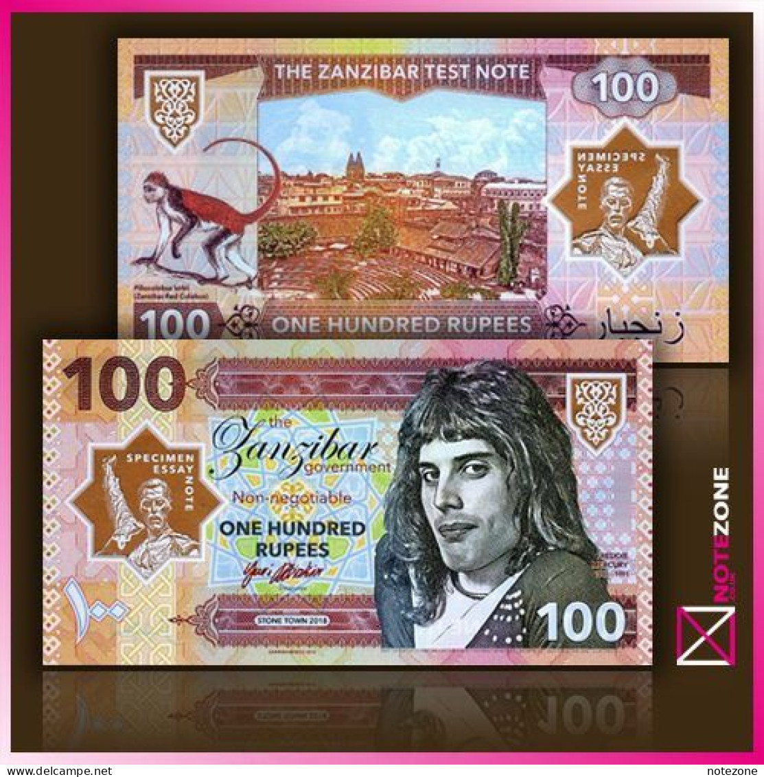 Matej Gabris Zanzibar Tanzania 100 Rupees Freddie Mercury 2018 Private Clear Window Polymer - Tanzania