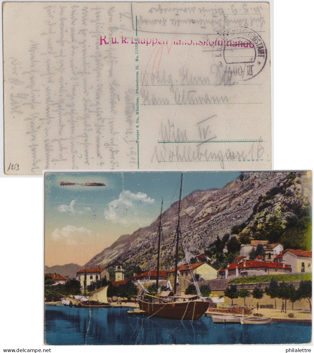 AUSTRIA / MONTENEGRO - 1918 Post Card Of KOTOR From FPO 400/III ("K.u.K. Etappen Stationskommando") - Montenegro