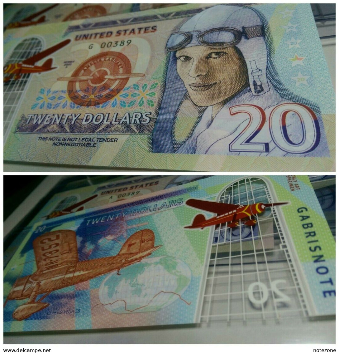 Matej Gabris $20 Amelia Earhart USA Banknote Private Fantasy Test - Colecciones Lotes Mixtos