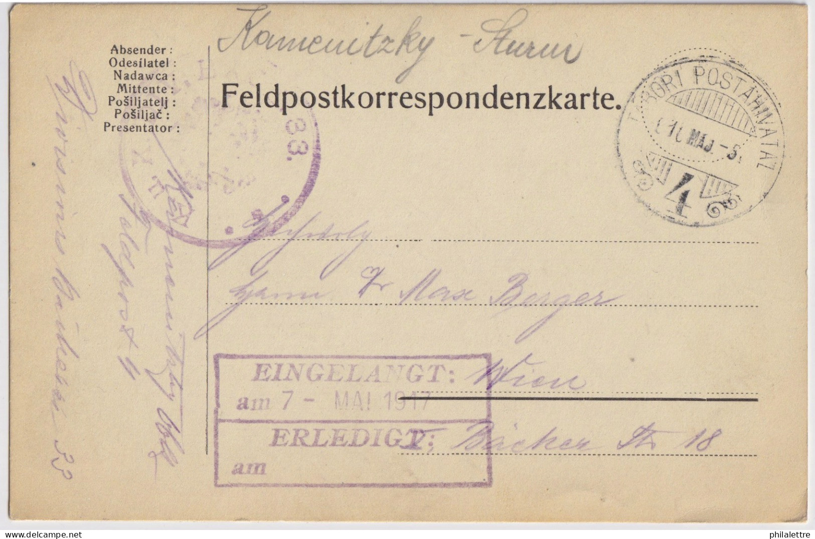 HONGRIE / HUNGARY - 1917 Feldpost Card From FPO 4 (K.u.K. Division Bäckerei 33) - Covers & Documents
