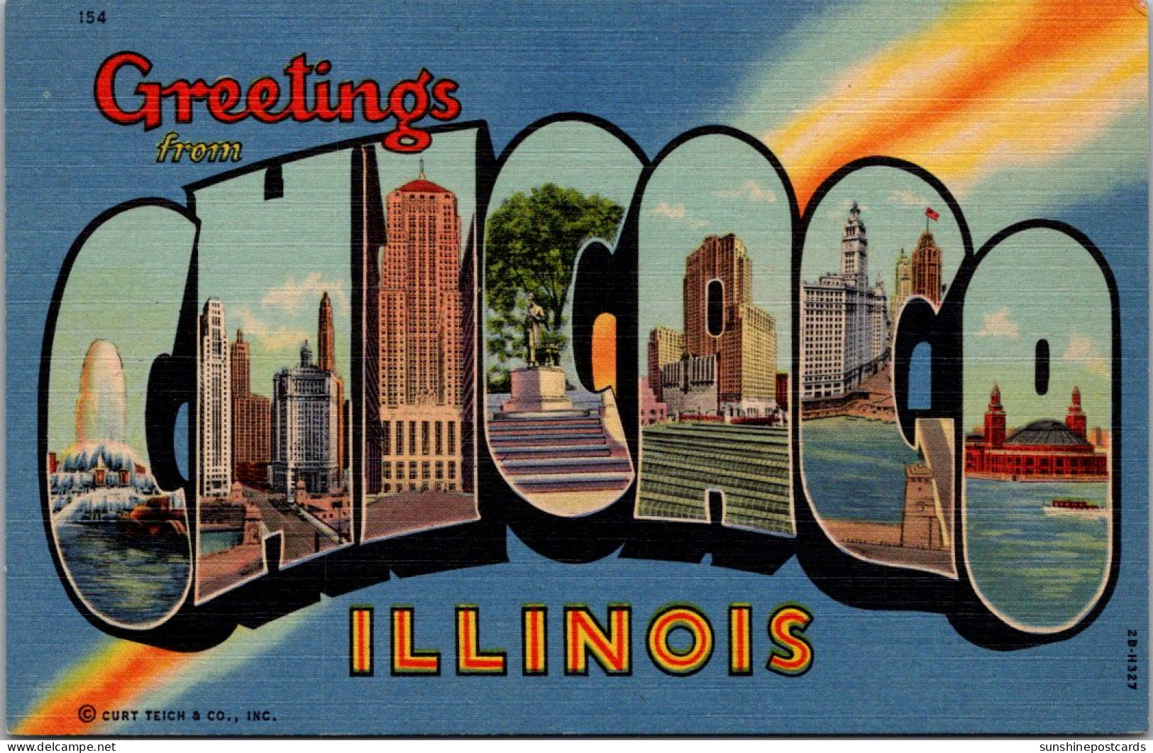 Greetings From Chicago Illinois Large Letter Linen Curteich - Souvenir De...