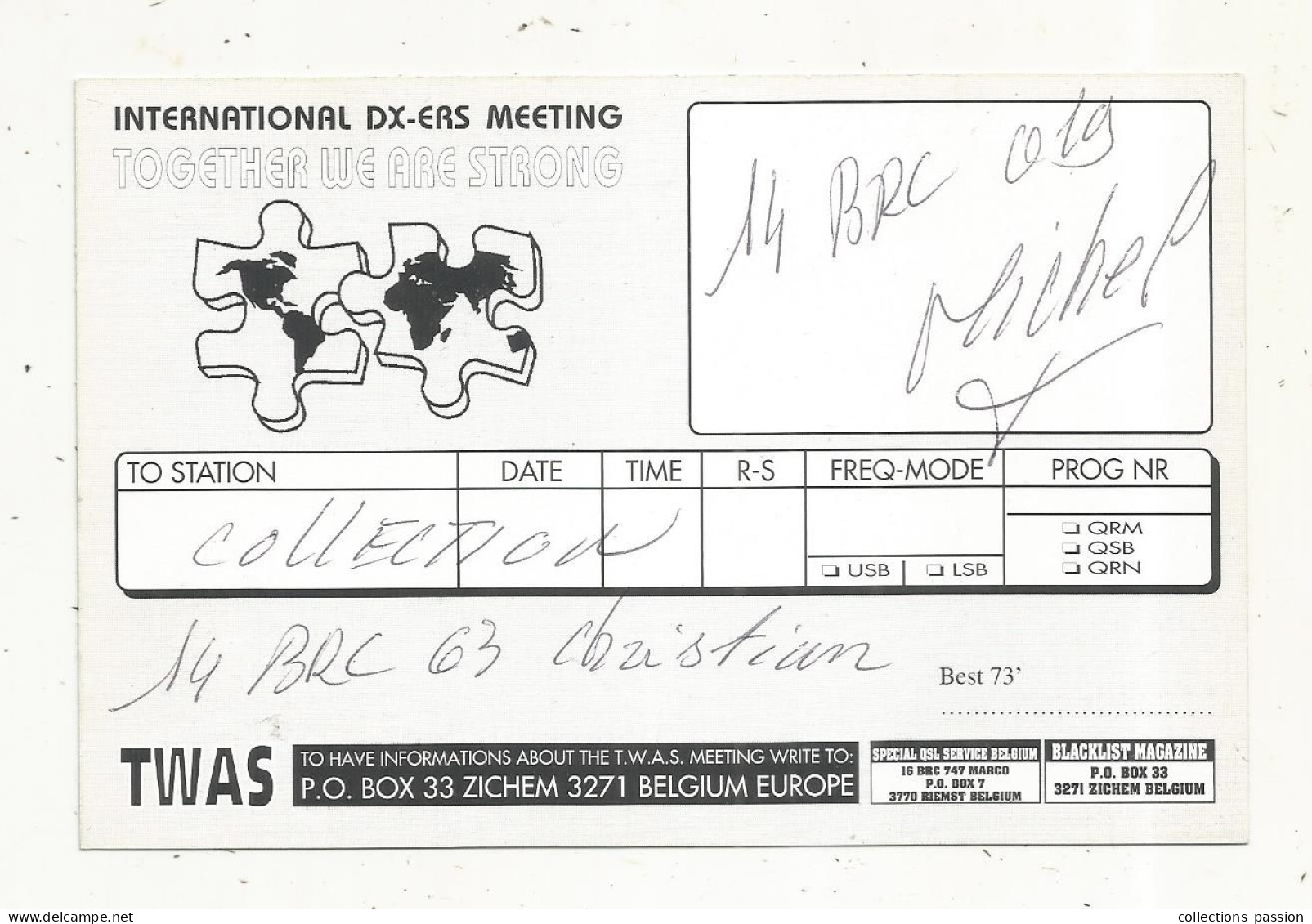 Cp , Carte QSL,  BRAVO ROMEO CHARLIE, International DX - ERS MEETING, 1997, Cochon, 2 Scans - Radio Amatoriale