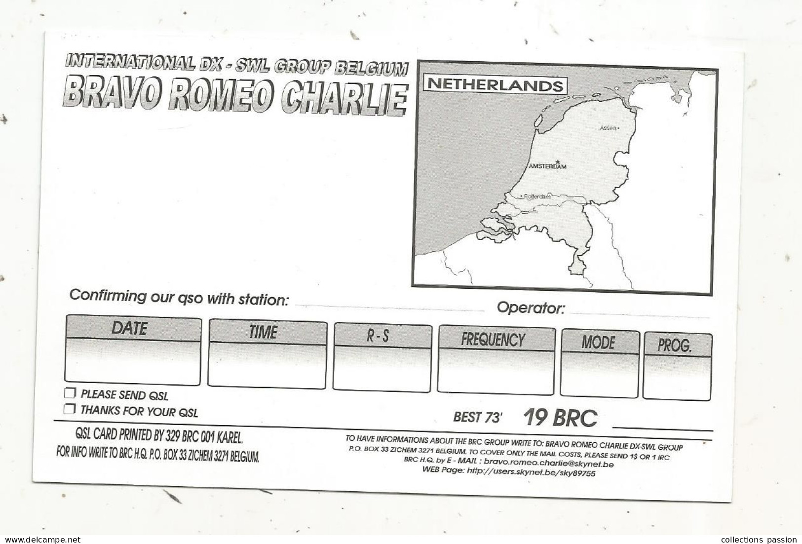 Cp , Carte QSL,  BRAVO ROMEO CHARLIE, International DX - SWL Group Belgium, Vaches , Veaux, 2 Scans - Radio Amatoriale