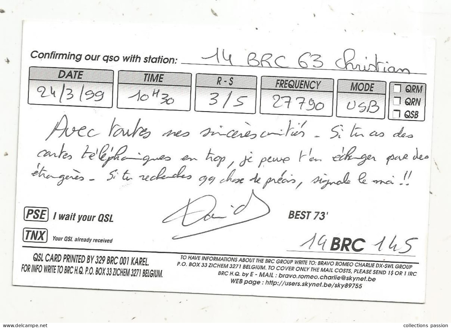 Cp , Carte QSL,  BRAVO ROMEO CHARLIE, International DX - SWL Group Belgium, Panda, 2 Scans - Radio Amatoriale