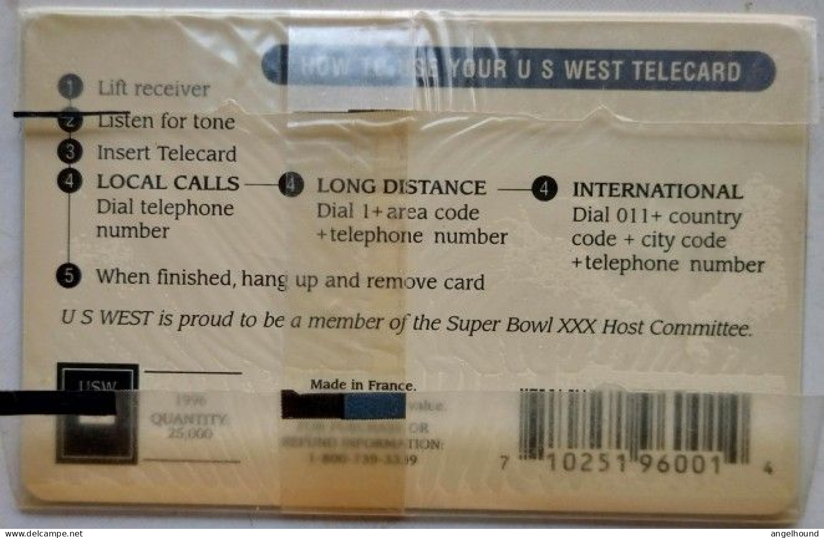 USA $1 US West Complimentary  Superbowl  XXX  1996 Arizona - [2] Chip Cards