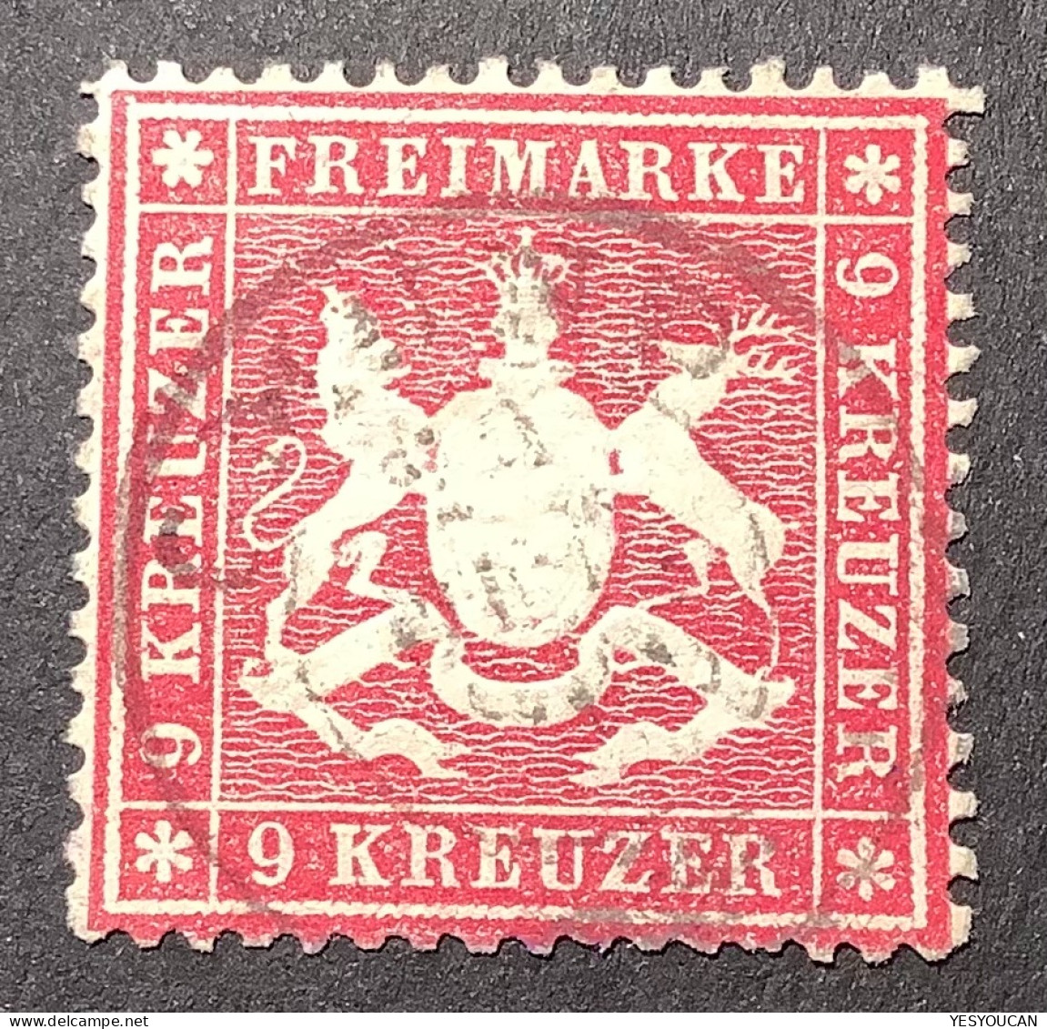 Mi.19xa TADELLOS/VF (150€), Württemberg 1860 9Kr. Karmin Auf Dicken Papier Gestempelt  (Wurtemberg Used - Usati