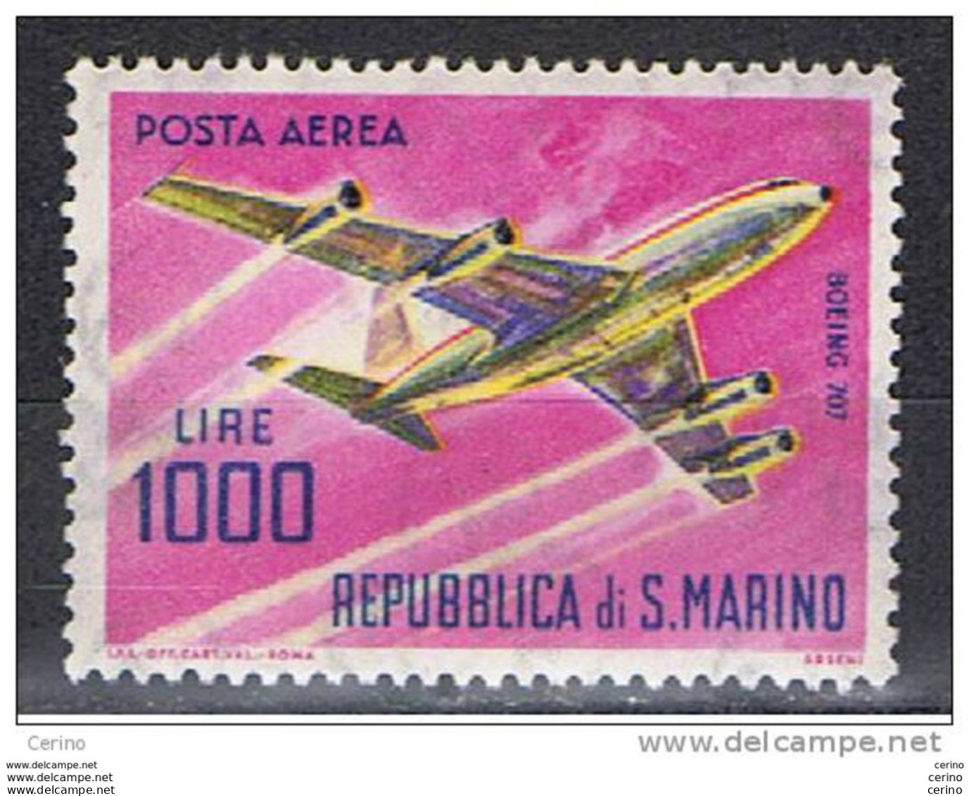 SAN  MARINO:  1964  P.A.  AEREO  MODERNO  -  £. 1000  POLICROMO  N. -  SASS. 148 - Luftpost