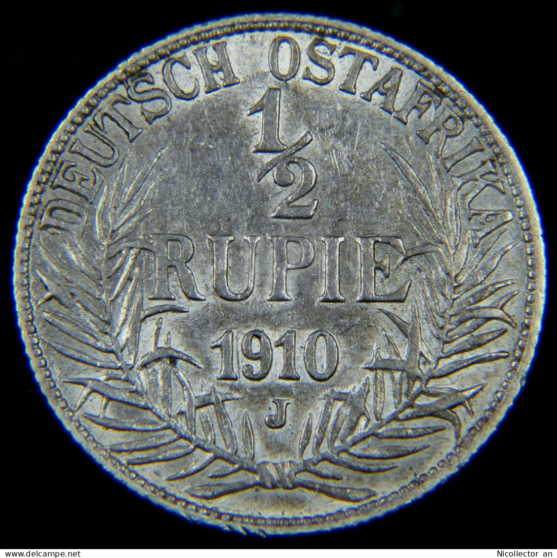 Germany East Africa 1/2 Rupee 1910 J *AU* Silver Rare Coin - German East Africa