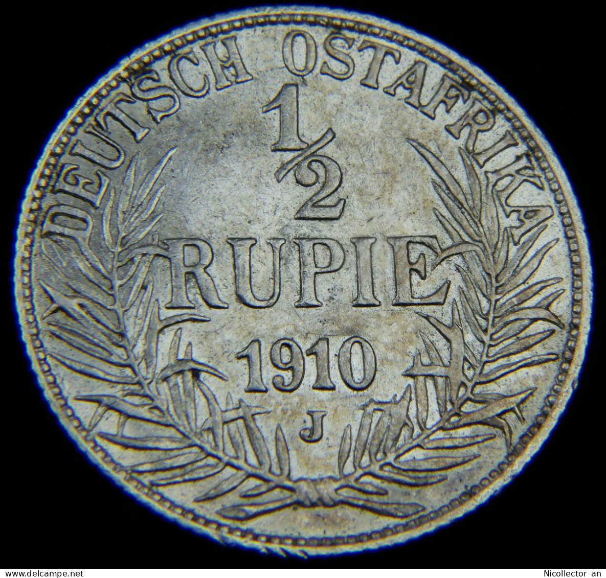 Germany East Africa 1/2 Rupee 1910 J *AU* Silver Rare Coin - German East Africa
