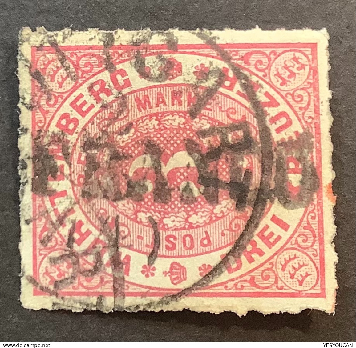 Mi.38 SELTENER BREMEN "FRANCO" STEMPEL (für USA Briefe) Württemberg 1869 3Kr. - Afgestempeld