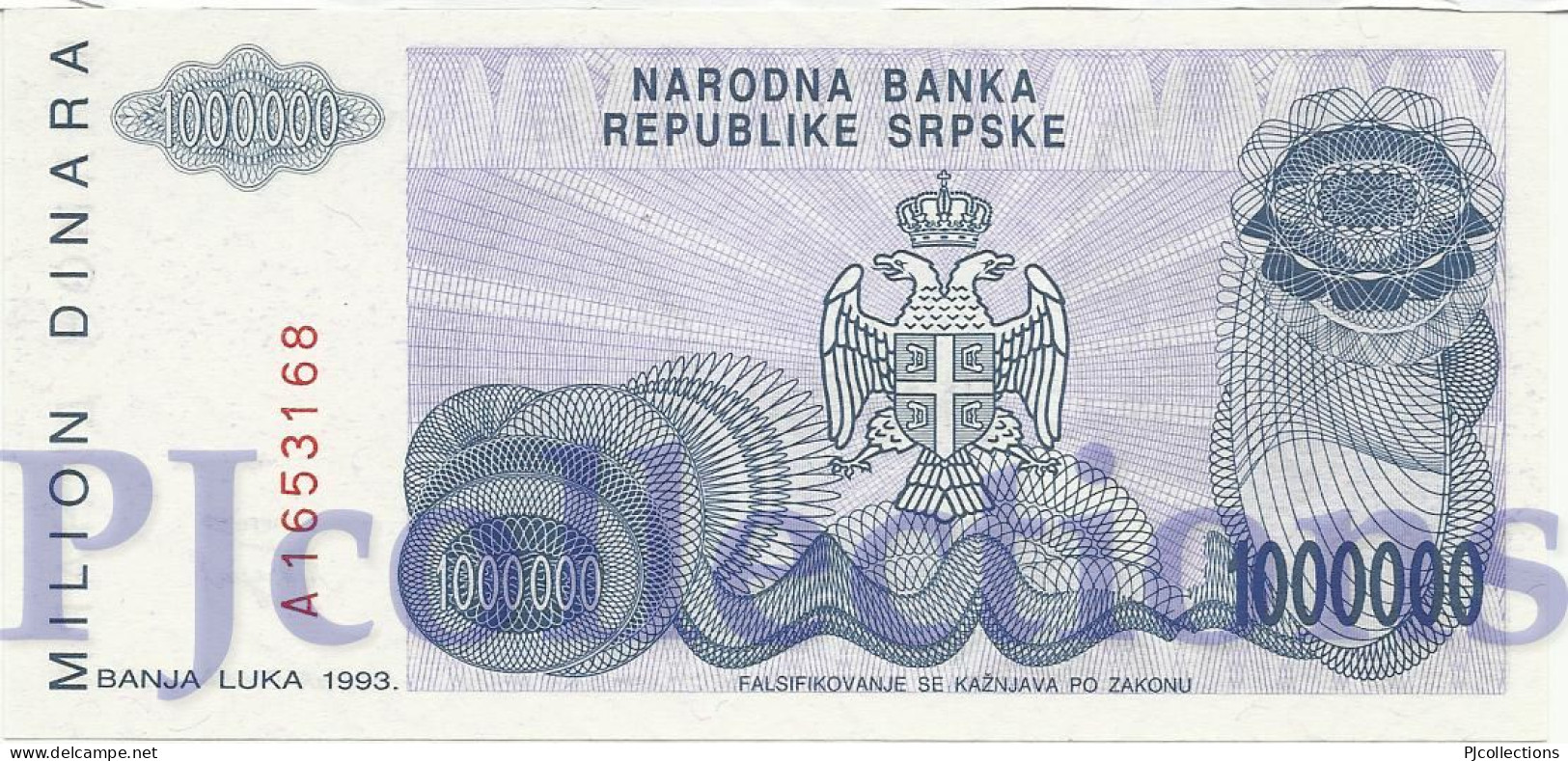 BOSNIA HERZEGOVINA 1 MILLION DINARA 1993 PICK 155a UNC - Bosnie-Herzegovine