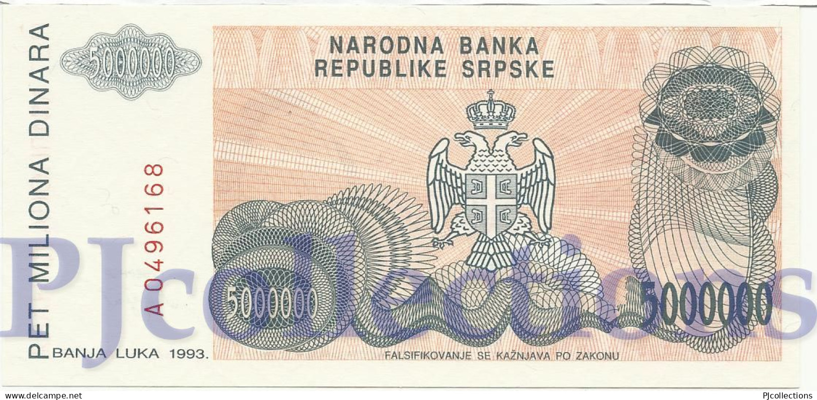 BOSNIA HERZEGOVINA 5 MILLION DINARA 1993 PICK 156a UNC - Bosnie-Herzegovine