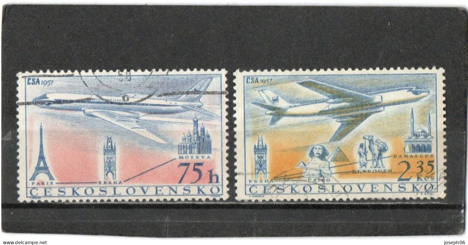 TCHECOSLOVAQUIE   1957  Poste Aérienne  Y.T. N° 45  46  Oblitéré - Luftpost