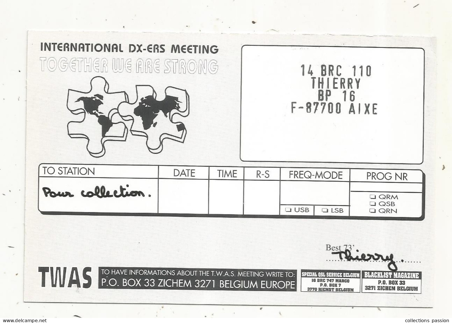 Cp , Carte QSL,  BRAVO ROMEO CHARLIE, International DX - ERS MEETING, 1997, Drapeaux, 2 Scans - Radio Amateur