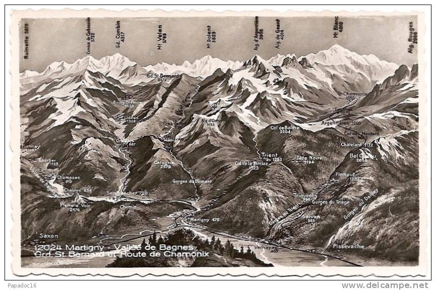 CH - VS - Martigny - Vallée De Bagnes Grd. St. Bernard Et Route De Chamonix - Perrochet Phot. PP N° 12024 (non Circulée) - Bagnes