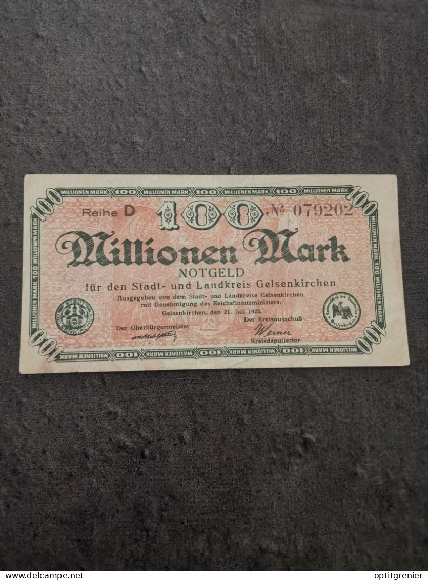 BILLET 100 MILLIONEN MARK 21 07 1923 NOTGELD / ALLEMAGNE GERMANY BANKNOTE - Unclassified