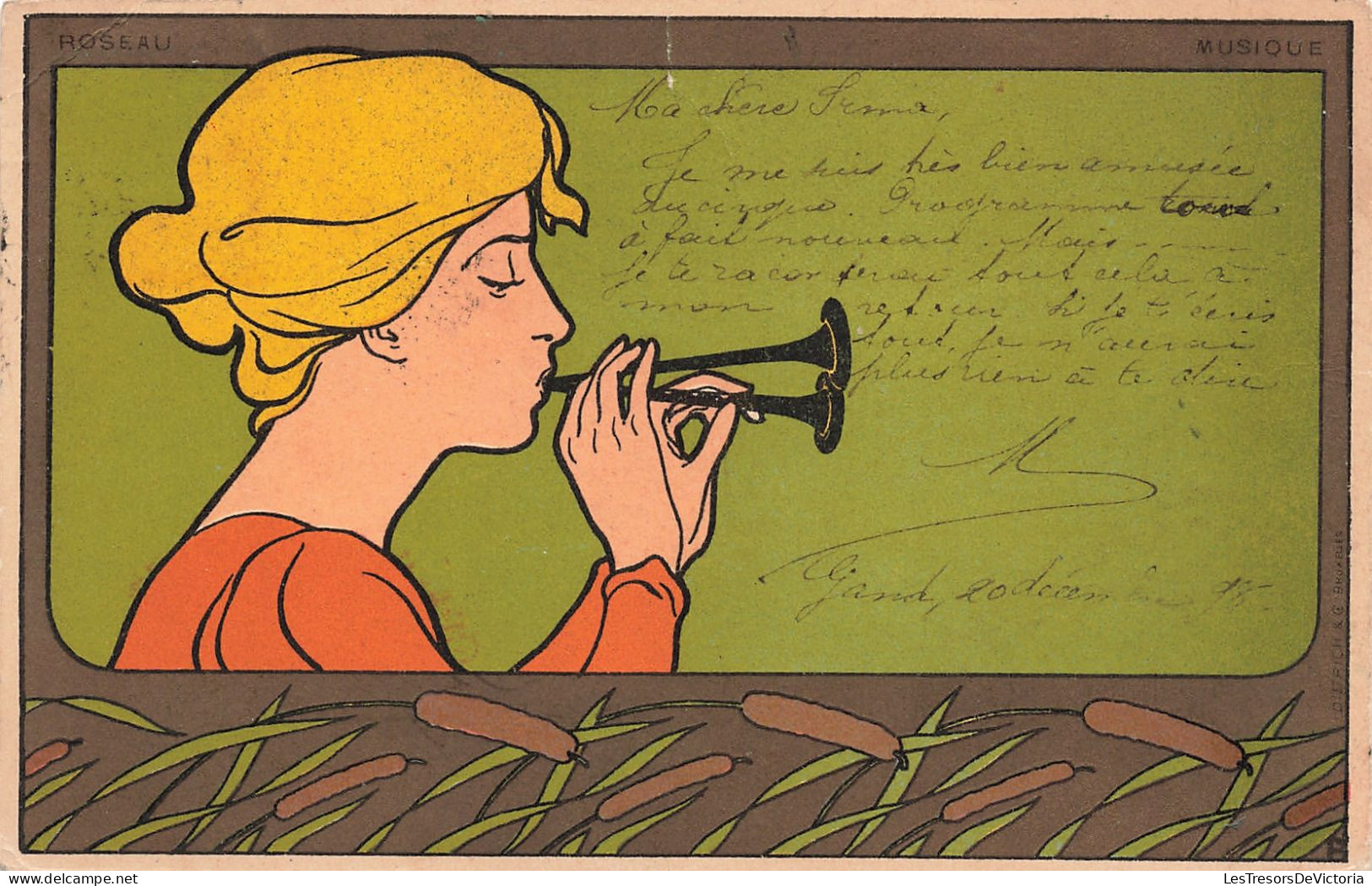 Illustrateur - Henri Meunier - Style Art Nouveau - Roseau - Musique - Carte Postale Ancienne - Other & Unclassified