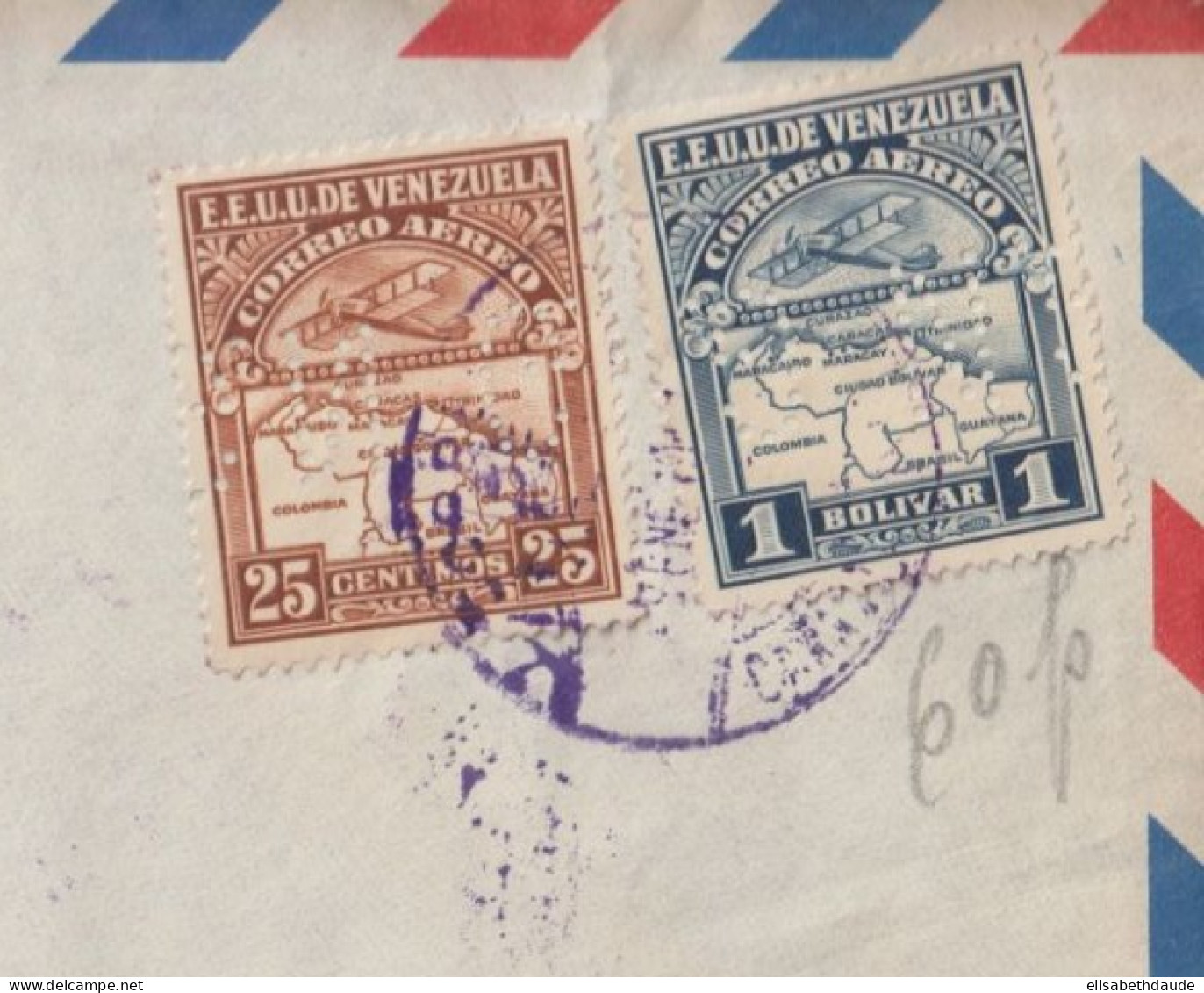 VENEZUELA - 1941 - PERFORES / PERFIN "G.N" ! TIMBRES SERVICE / ENV. De CARACAS (VOIR VERSO !) => CONSULAT De MARSEILLE - Venezuela