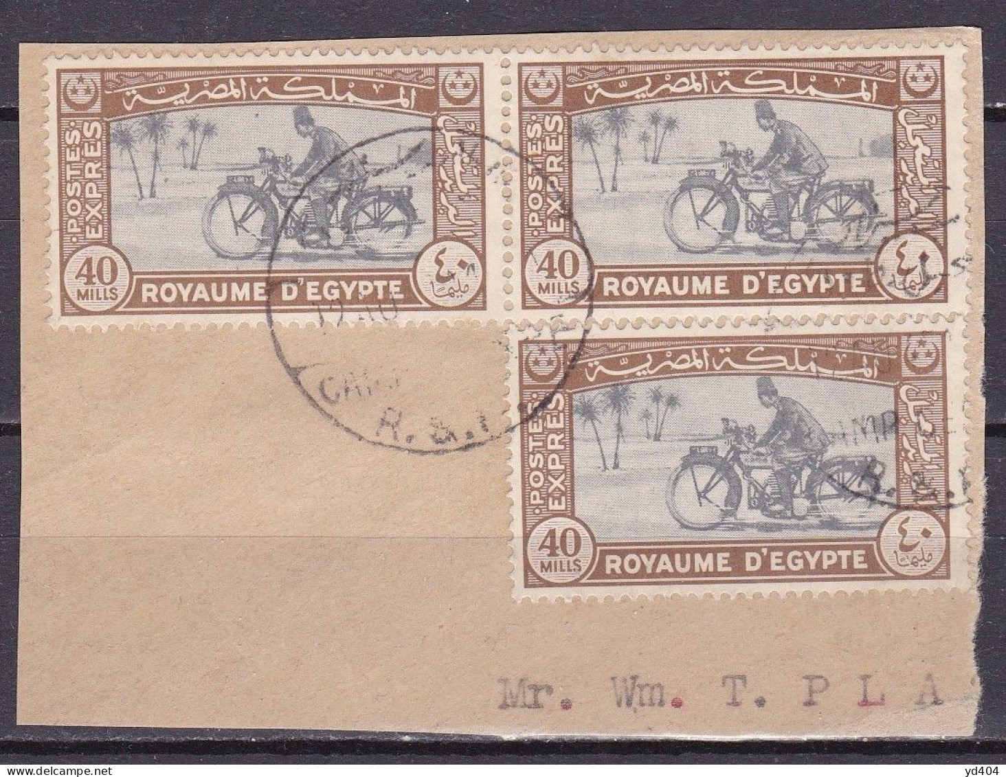 EG908 – EGYPTE – EGYPT – EXPRESS – 1944 – MOTORCYCLE POSTMAN – Y&T # 4(x3) USED 18 € - Usati