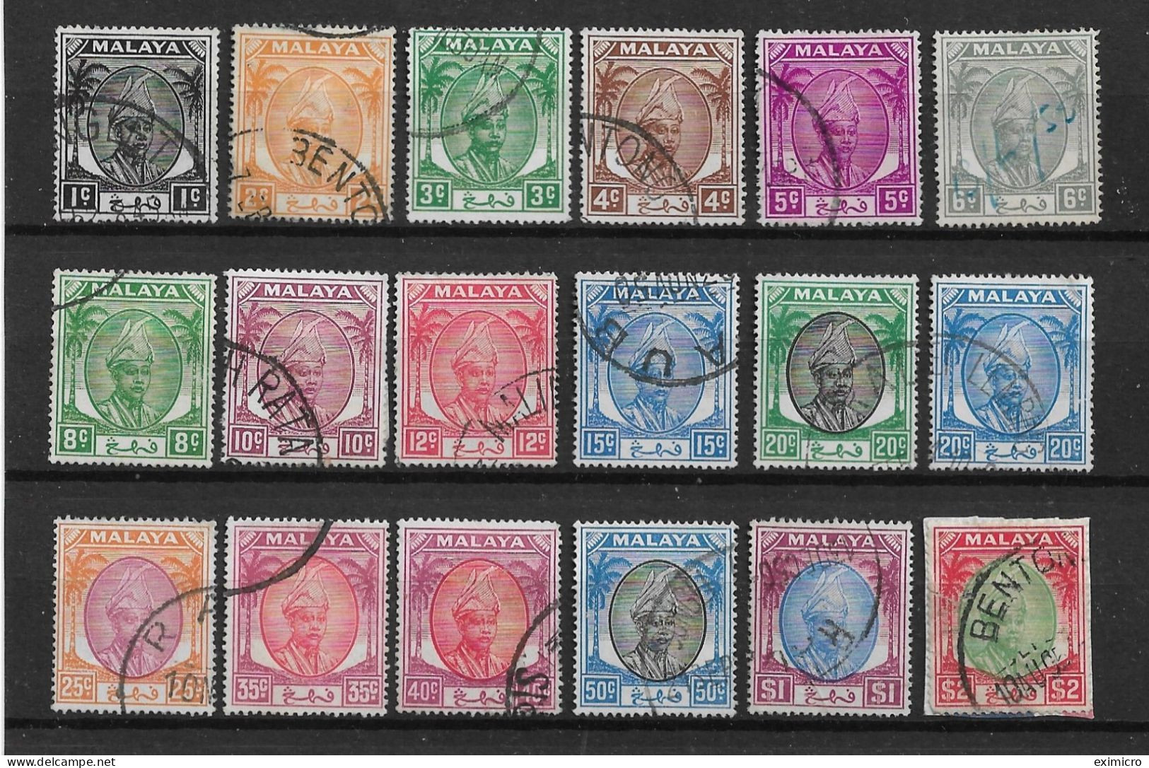 MALAYA - PAHANG 1950 - 1952 SET TO $2 (ex 8c Scarlet) SG 53/72 (ex SG 59) FINE USED Cat £62+ - Pahang