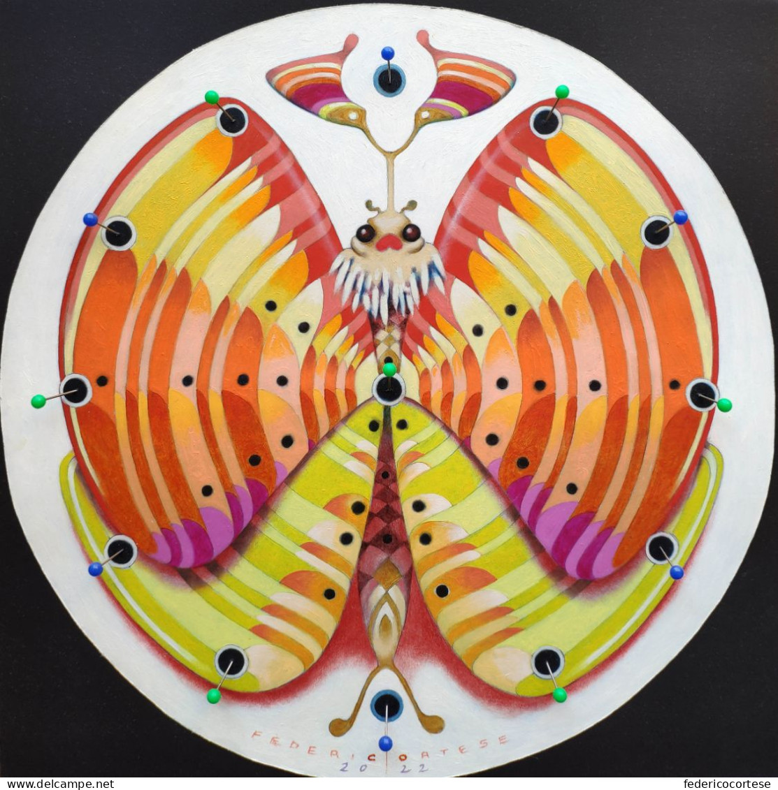 Farfalla Dell'orologio, Olio Su Carta / Clock Butterfly, Oil On Paper - Contemporary Art