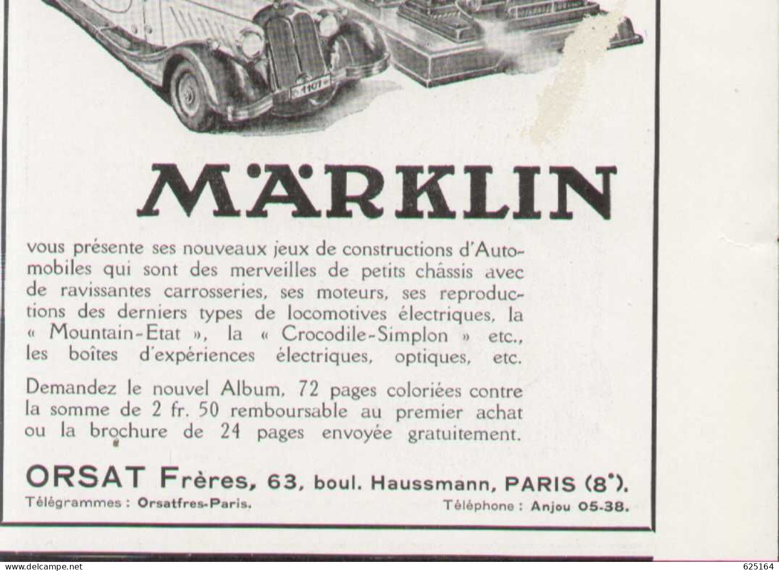 MÄRKLIN PUBLICITÉ ORSAT FRÈRES Feuille Publicitaire D'un Magazine Des Années 1930 - Francés