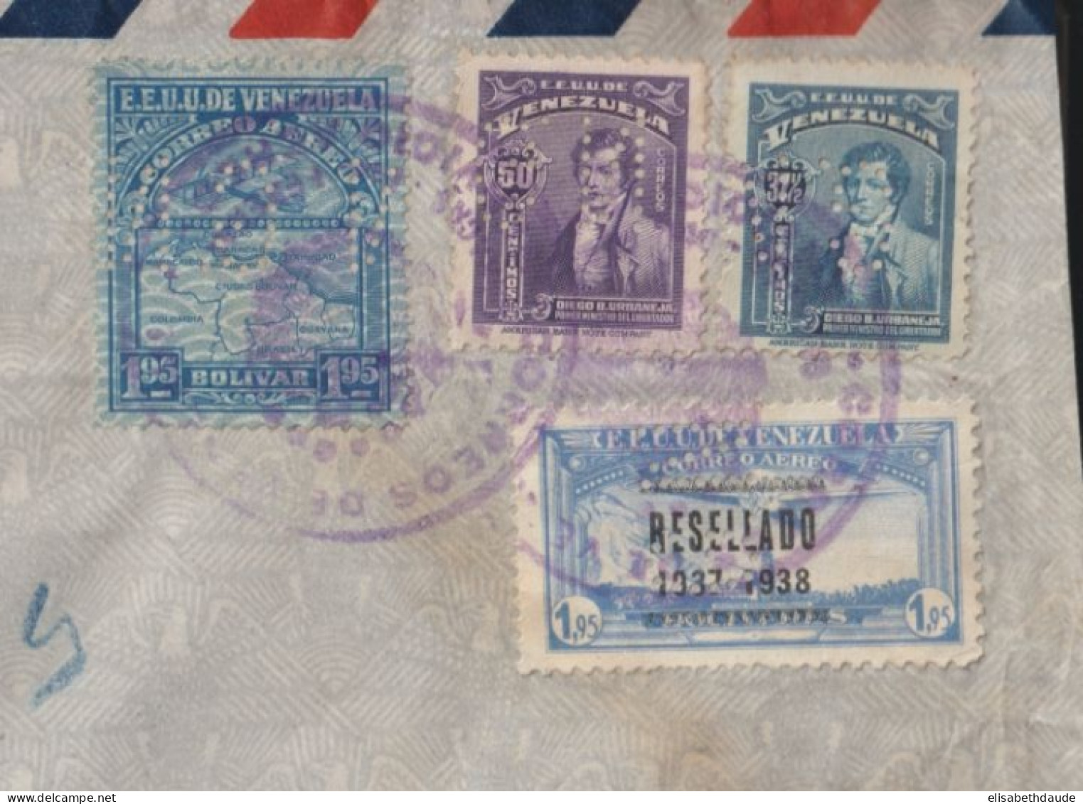 VENEZUELA - 1941 - PERFORES / PERFIN "G.N" ! TIMBRES SERVICE / ENV. RECOMMANDEE De CARACAS  => CONSULAT De MARSEILLE - Venezuela